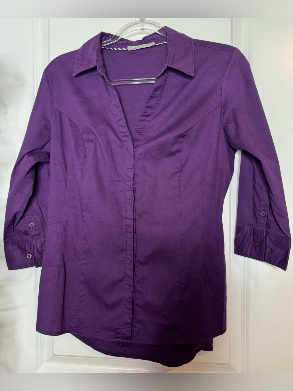 Lee riders Women's Purple Button-Front Shirt - Classic Collared Top MD stretch